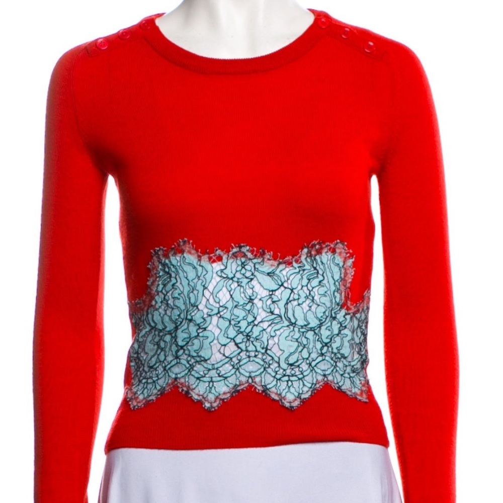Carven Red Sweater with Lace Accent